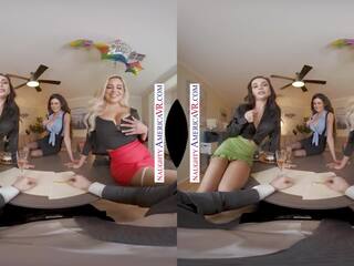 Naughty America - beguiling babes take care of their boss by giving him some three-way action!