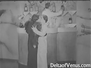Vintage sex clip from the 1930s FFM Threesome Nudist Bar