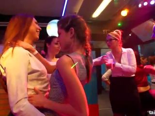 Lesbian clubbers gets fucked in public
