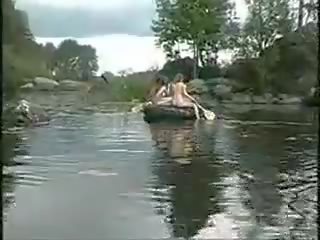 Three super Girls Nude Girls In The Jungle On Boat For phallus Hunt