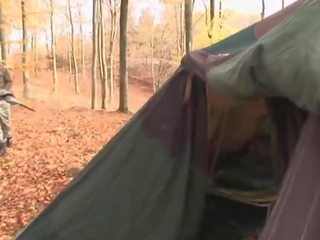 Euro adolescent gets double fucked in a tent